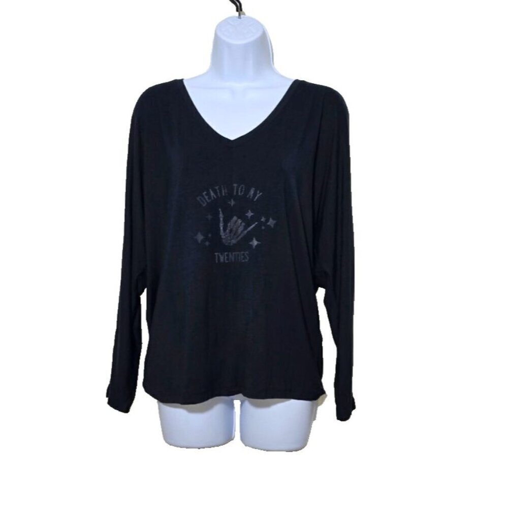 Banana Republic Graphic Shirt S Death to Twenties Cold Shoulder Birthday Black